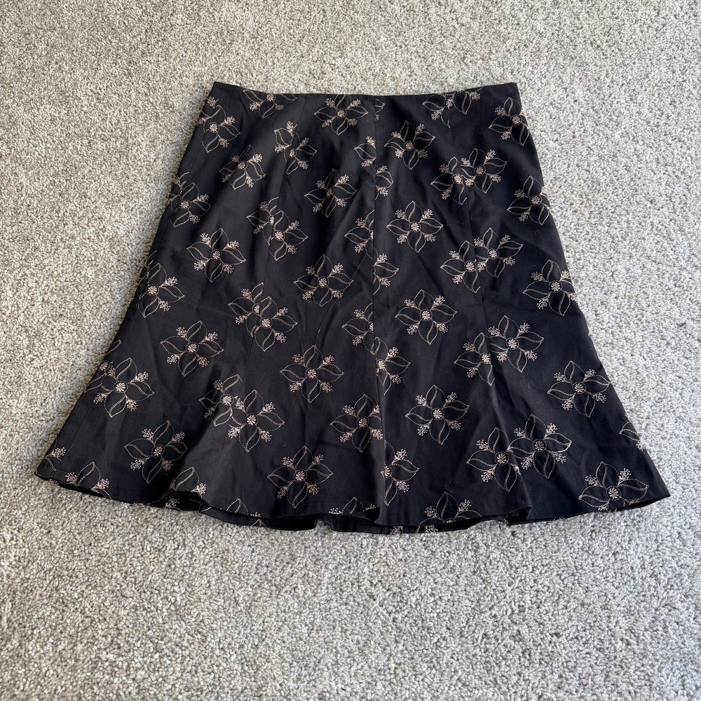 Apostrophe Skirt Womens 14 Black Floral Embroidered A-Line Knee Length Stretch